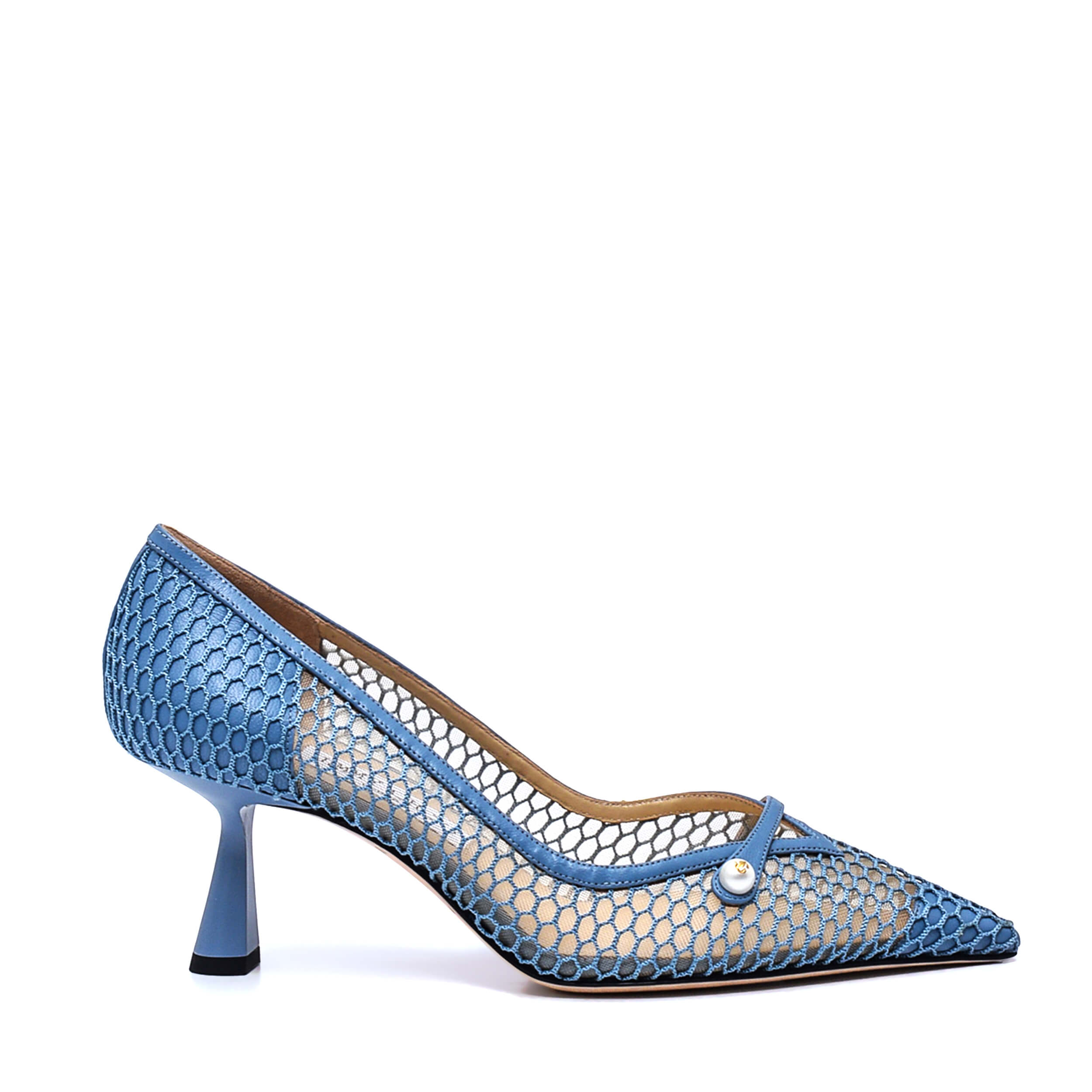 Jimmy Choo - Smoky Blue Rosalia Fishnet Mesh 65MM Pumps / 38